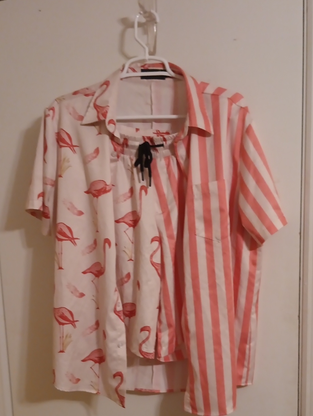 Men's Pink Flamingo & Stripe Short-Sleeve Button-Down Shirt